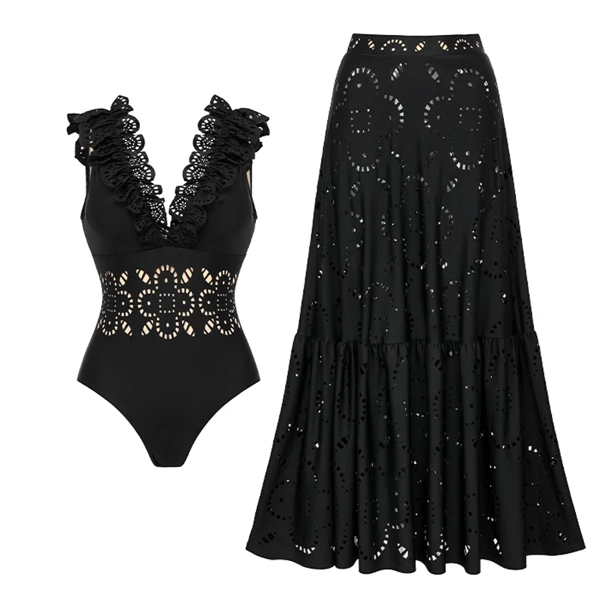 New 2PC Swimsuit Bandeau Biquini Sexy Bikini Women Swimwear Push Up Bathing Suits Female Long Skirt Beachwear