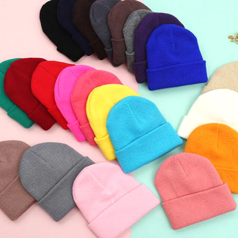 Dad Mother Kids Baby Hats for Girl Boy Newborn Beanie Infant Candy Color Winter Autumn Family Warm Knitted Parent Children Hat
