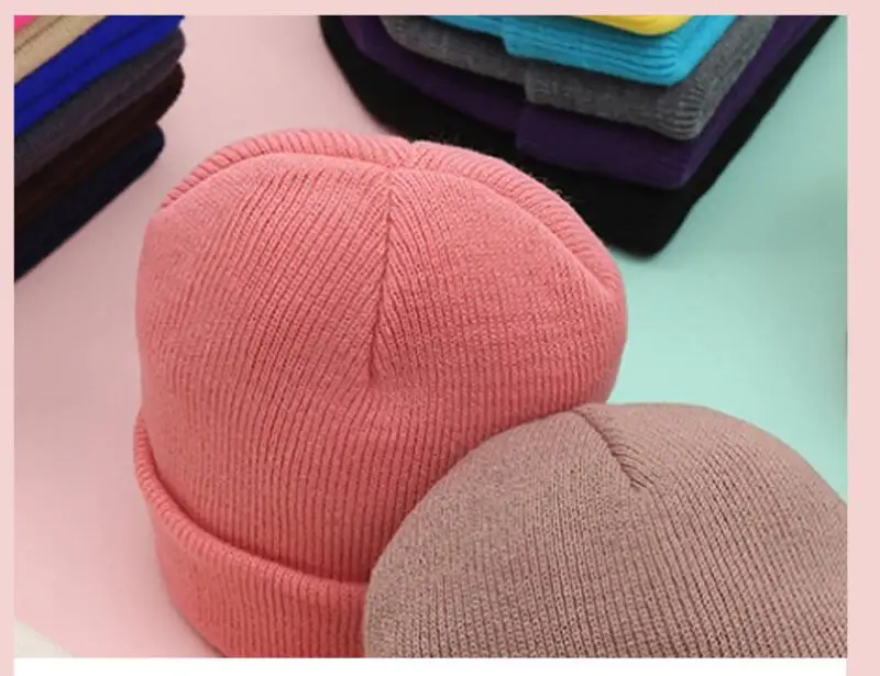 Dad Mother Kids Baby Hats for Girl Boy Newborn Beanie Infant Candy Color Winter Autumn Family Warm Knitted Parent Children Hat