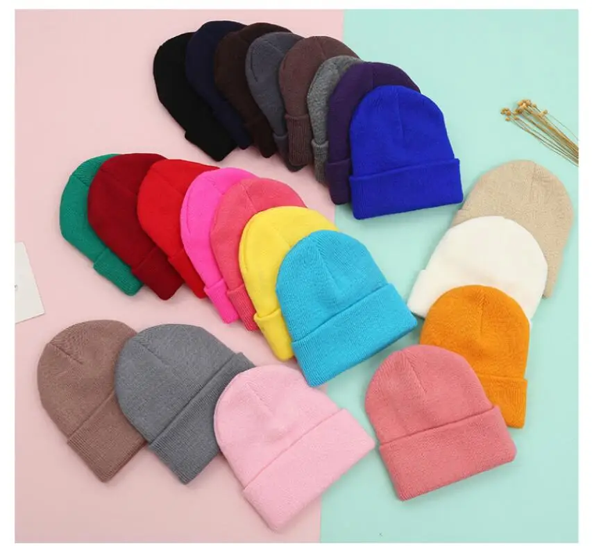 Dad Mother Kids Baby Hats for Girl Boy Newborn Beanie Infant Candy Color Winter Autumn Family Warm Knitted Parent Children Hat