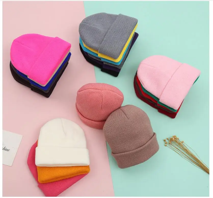 Dad Mother Kids Baby Hats for Girl Boy Newborn Beanie Infant Candy Color Winter Autumn Family Warm Knitted Parent Children Hat