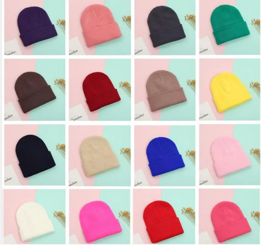 Dad Mother Kids Baby Hats for Girl Boy Newborn Beanie Infant Candy Color Winter Autumn Family Warm Knitted Parent Children Hat