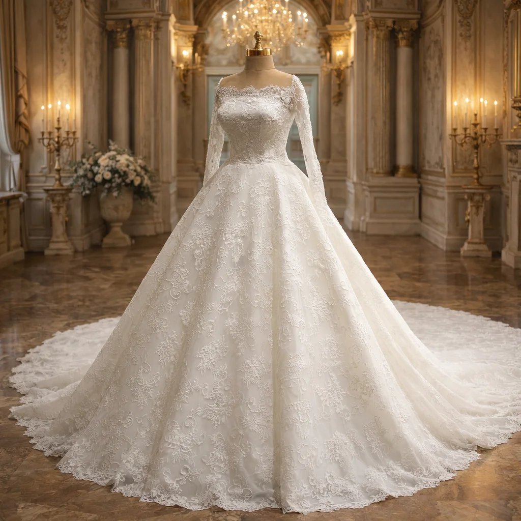 Customzied Elegant Lace Wedding Dress Long Sleeve Off Shoulder Bridal Gown Princess Ball Gown Appliques Vestido De Novia