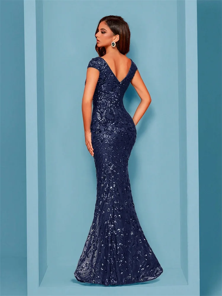 Elegant Champagne Evening Dress For Women Long 2024 Luxury Mermaid Formal Sequins Prom Wedding Party Cocktail Dresses