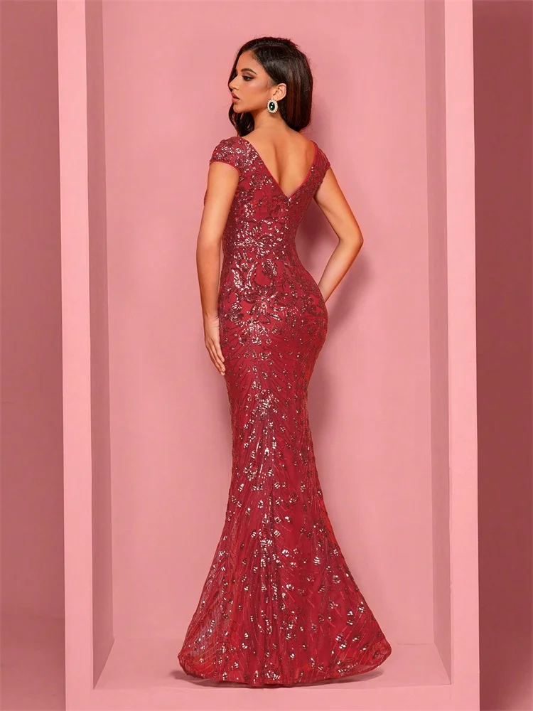 Elegant Champagne Evening Dress For Women Long 2024 Luxury Mermaid Formal Sequins Prom Wedding Party Cocktail Dresses