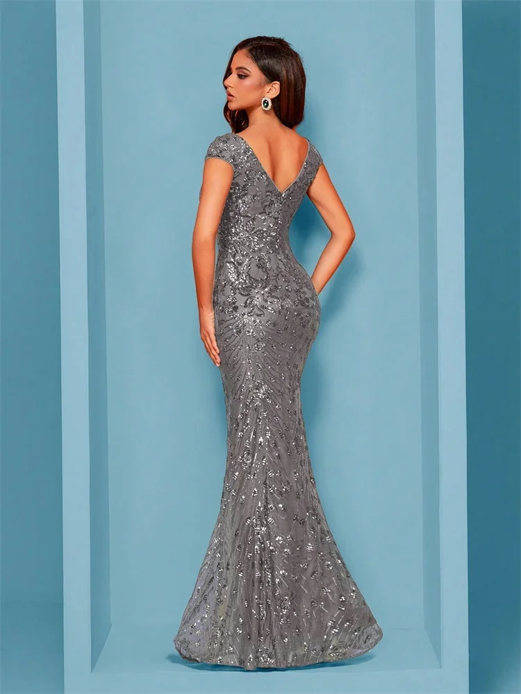 Elegant Champagne Evening Dress For Women Long 2024 Luxury Mermaid Formal Sequins Prom Wedding Party Cocktail Dresses