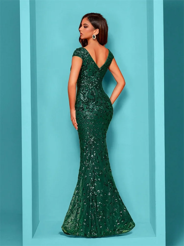 Elegant Champagne Evening Dress For Women Long 2024 Luxury Mermaid Formal Sequins Prom Wedding Party Cocktail Dresses