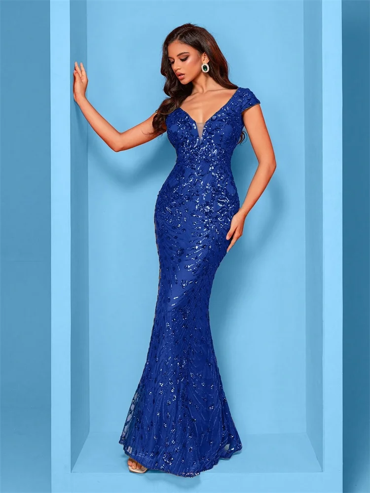 Elegant Champagne Evening Dress For Women Long 2024 Luxury Mermaid Formal Sequins Prom Wedding Party Cocktail Dresses