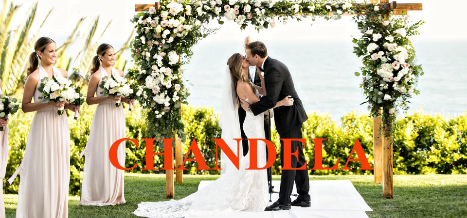 CHANDELA Classic Wedding Dress Sleeveless Lace Appliques A-line Strapless Lacing up Brush Train Robe De Mariee Customised