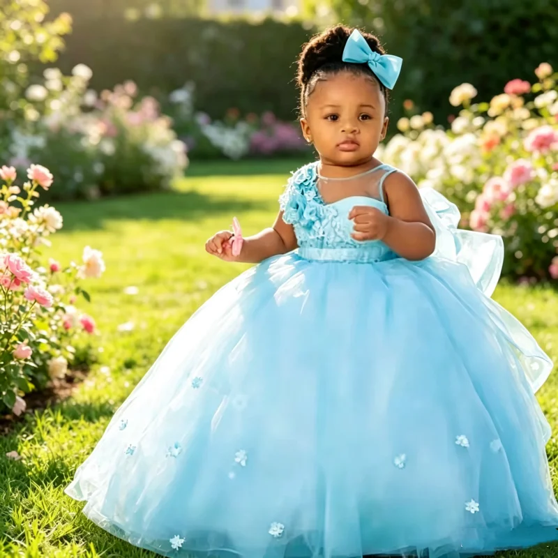 Cute Baby Wedding Dress 3D Floral Sleeveless Girl Birthday Party Princess Formal First Communion Dress Customizable