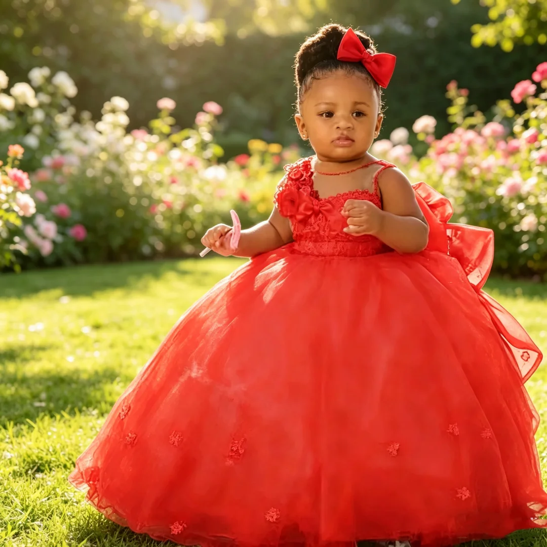 Cute Baby Wedding Dress 3D Floral Sleeveless Girl Birthday Party Princess Formal First Communion Dress Customizable