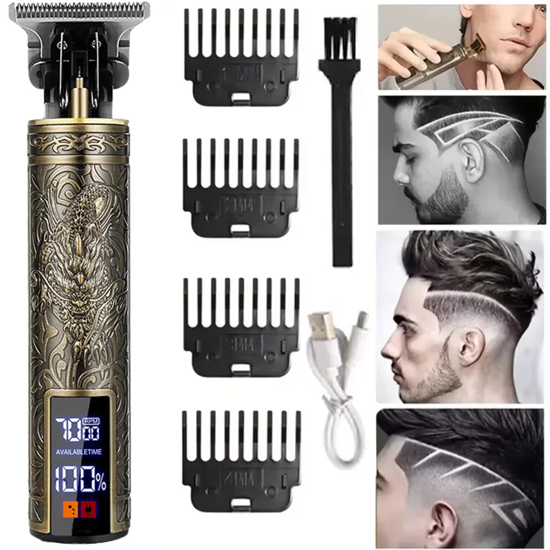 USB Men Electric Hair Clipper / LCD Display New Electric Men's Retro T9 Style Buddha Head Oil Head Scissors New Hot Sale