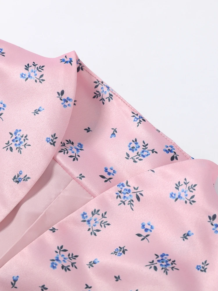 Women's Jacket Waist Cinching Floral Suit Jacket Lady V Neck Short Bubble Sleeve Shoulder Pad Jackets Fashion Daily Woman Coat