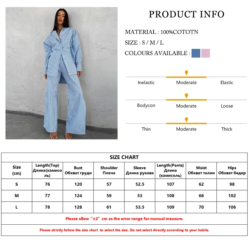 Clacive Fashion Loose Blue Stripe Cotton 2 Piece Sets Women Outfit Elegant Long Sleeve Shirt With High Waist Wide Pants Set