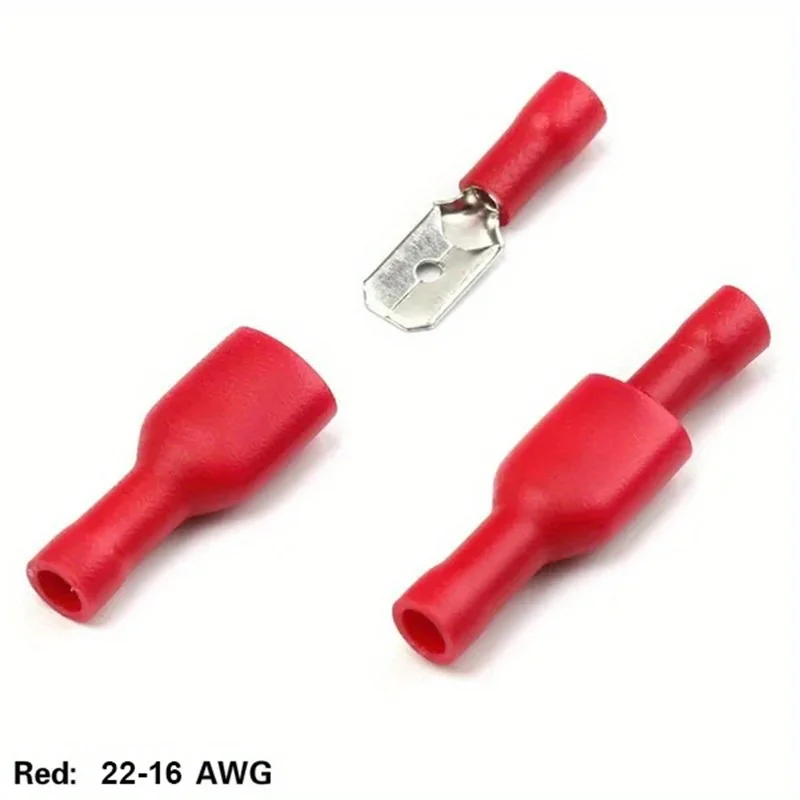 10/25/50 Pair FDD 1.25-250 MDD1.25-250 6.3mm Red Female and Male Insulated Voltage Terminal Connectors
