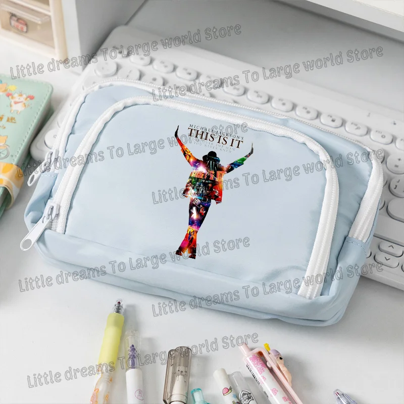 Michael Jackson Pencil Case Singer MJ Fashion Pen Box Pencil Bags Student Supplies Large Storage School Office Gift Pen Pouches