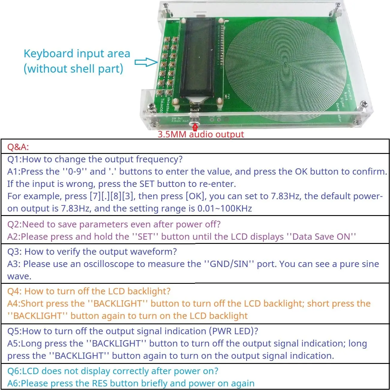 Adjustable 0.01HZ~100KHZ 7.83Hz Schumann Resonance Ultra-low Frequency Pulse Wave Generator Audio Resonator with Case Pure Sine