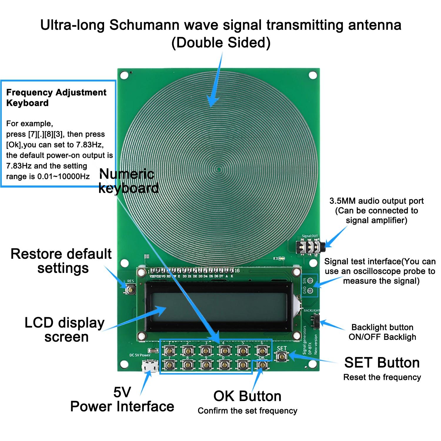 Adjustable 0.01HZ~100KHZ 7.83Hz Schumann Resonance Ultra-low Frequency Pulse Wave Generator Audio Resonator with Case Pure Sine