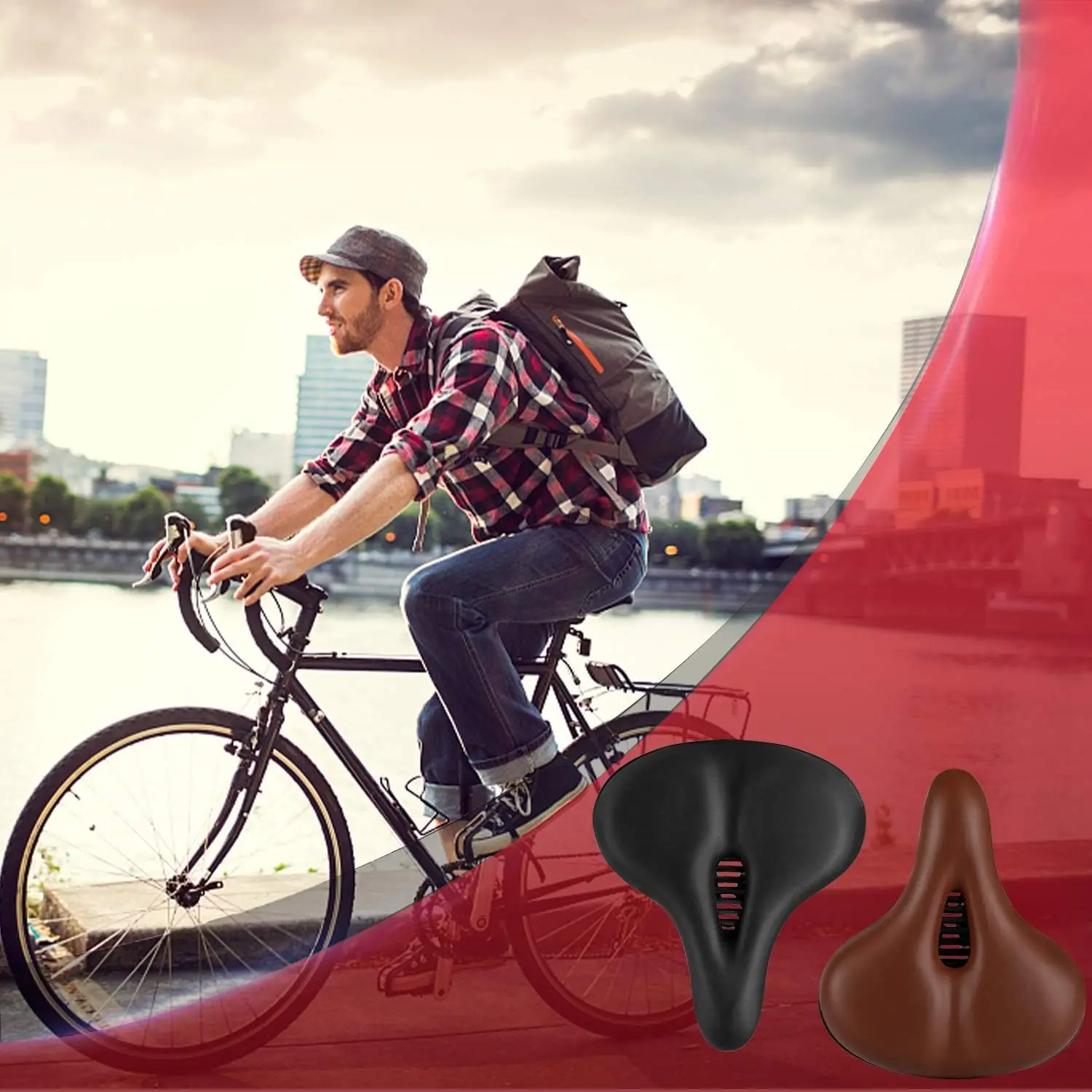 ZHIQIUComfortable Bike Saddles Extra Wide and Thick Bicycle Seat Integrated Molding Anti-Rain