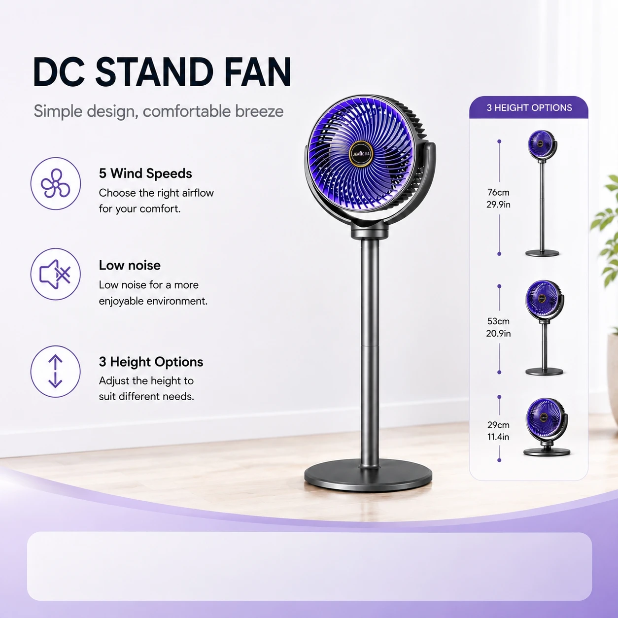 Modern 2-in-1 Floor Desk Air Circulator Fan 5 Speeds Powerful Airflow Portable USB Pedestal Fan for Home Bedroom Office