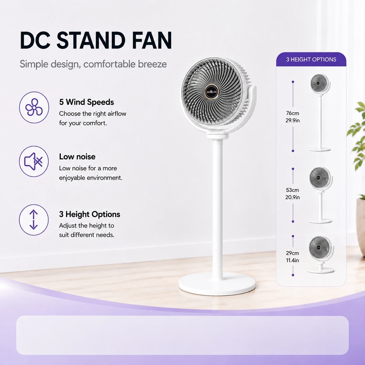 Modern 2-in-1 Floor Desk Air Circulator Fan 5 Speeds Powerful Airflow Portable USB Pedestal Fan for Home Bedroom Office