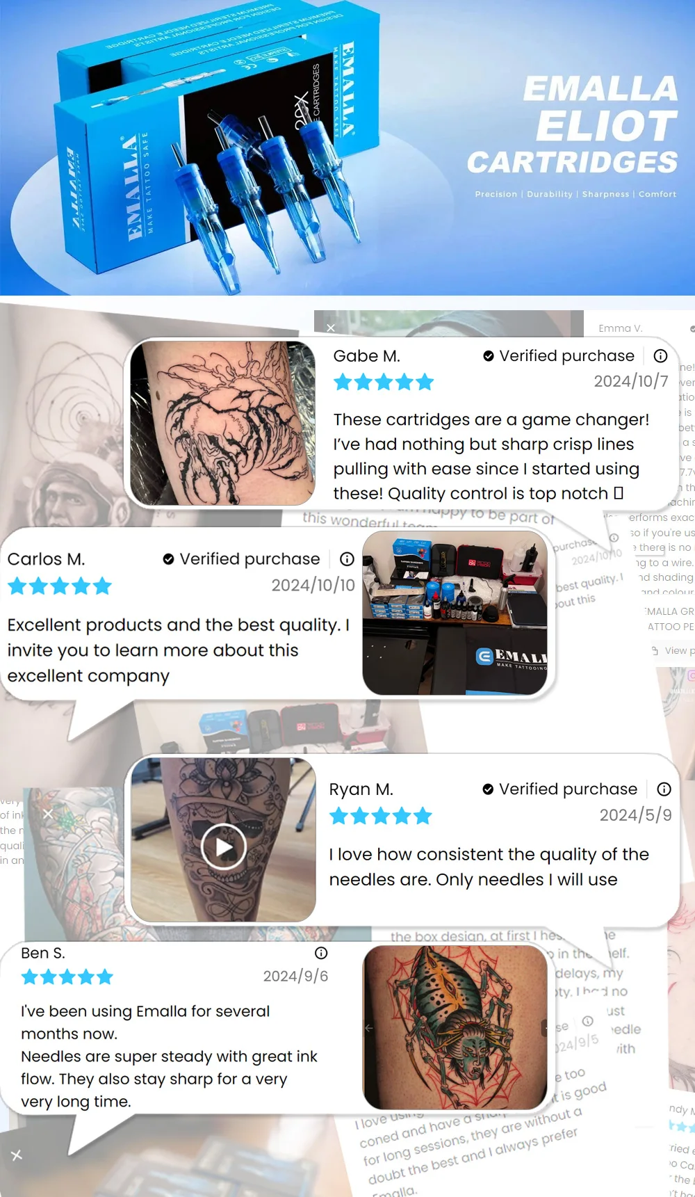 20/10pcs EMALLA Eliot Tattoo Cartridge Needles RL RS CM MG Disposable Sterilize Tattoo Permanent Makeup Cartridge Machine Needle