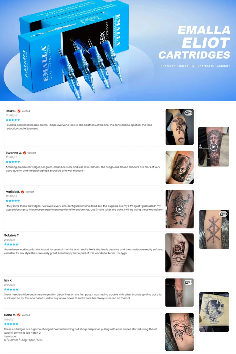 20/10pcs EMALLA Eliot Tattoo Cartridge Needles RL RS CM MG Disposable Sterilize Tattoo Permanent Makeup Cartridge Machine Needle