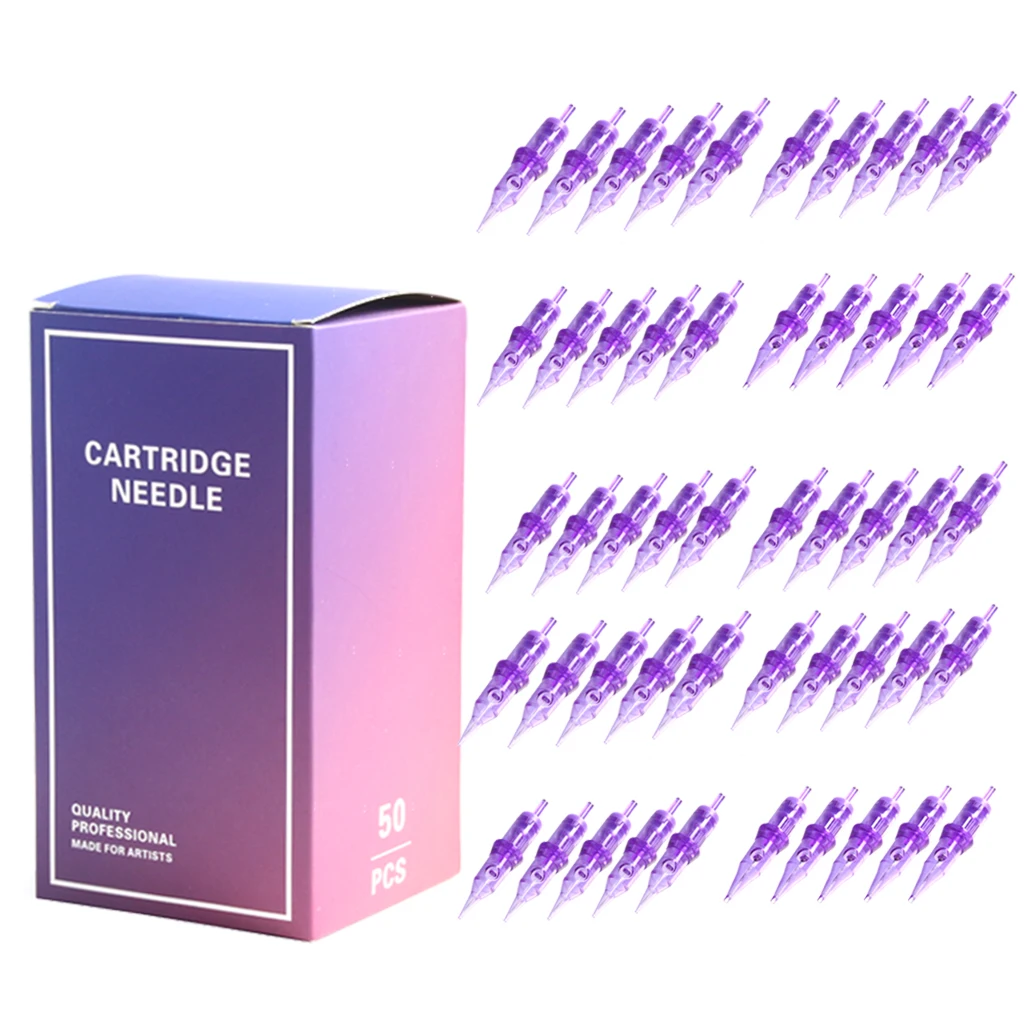 50pcs/box Disposable Tattoo Cartridges Needle RL RS RM M1 Purple Permanent Eyebrow Lip Makeup Needles For Tattoo Machine Pen