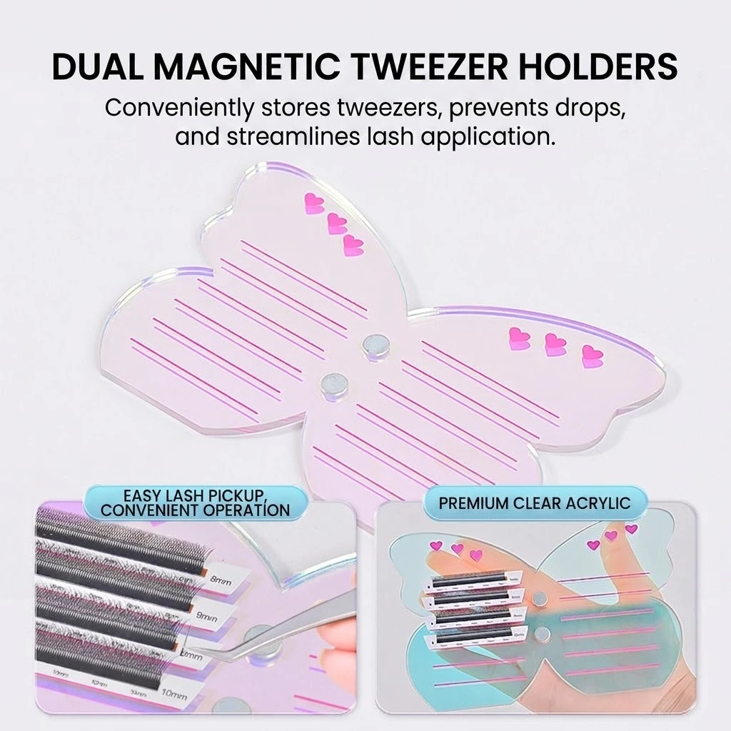 Upgraded Lash Extension Palette with Magnetic Tweezer Holder, Professional Eyelash Grafting Display Board with Scale Lines