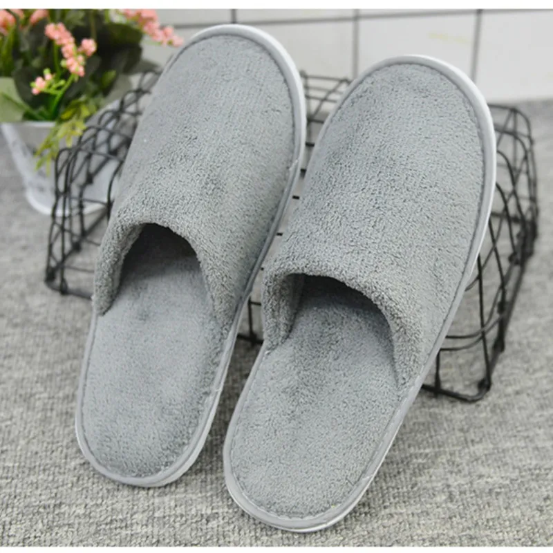 4 Pairs/Lot Mix Colors Coral Fleece Men Women Cheap Disposable Hotel Slippers Cotton Slides Home Travel SPA Slipper Hospitality