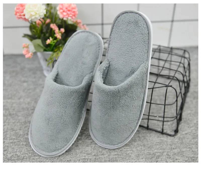 4 Pairs/Lot Mix Colors Coral Fleece Men Women Cheap Disposable Hotel Slippers Cotton Slides Home Travel SPA Slipper Hospitality