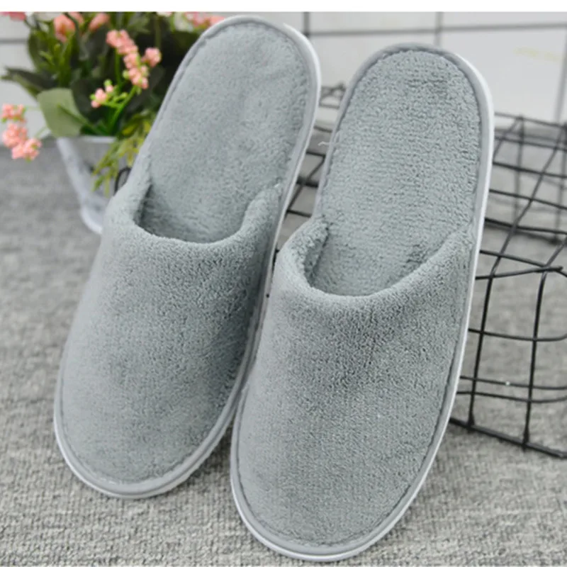 4 Pairs/Lot Mix Colors Coral Fleece Men Women Cheap Disposable Hotel Slippers Cotton Slides Home Travel SPA Slipper Hospitality