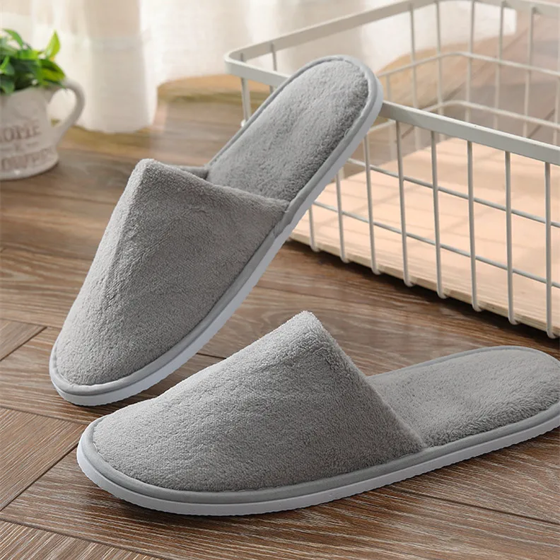 4 Pairs/Lot Mix Colors Coral Fleece Men Women Cheap Disposable Hotel Slippers Cotton Slides Home Travel SPA Slipper Hospitality