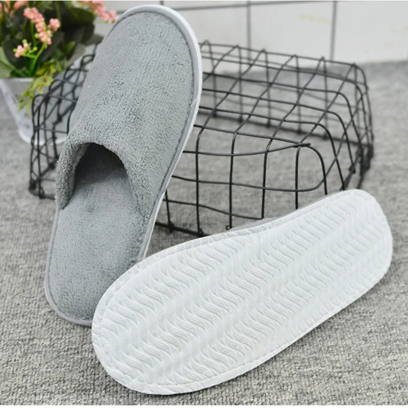 4 Pairs/Lot Mix Colors Coral Fleece Men Women Cheap Disposable Hotel Slippers Cotton Slides Home Travel SPA Slipper Hospitality