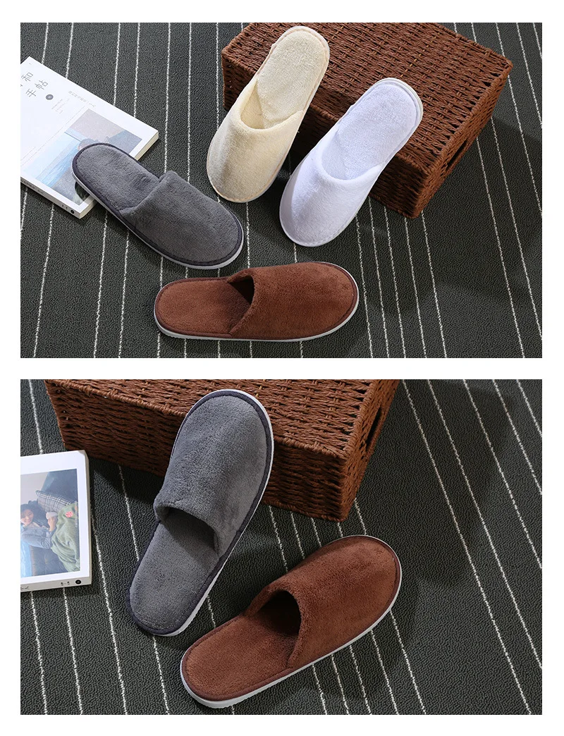 4 Pairs/Lot Mix Colors Coral Fleece Men Women Cheap Disposable Hotel Slippers Cotton Slides Home Travel SPA Slipper Hospitality