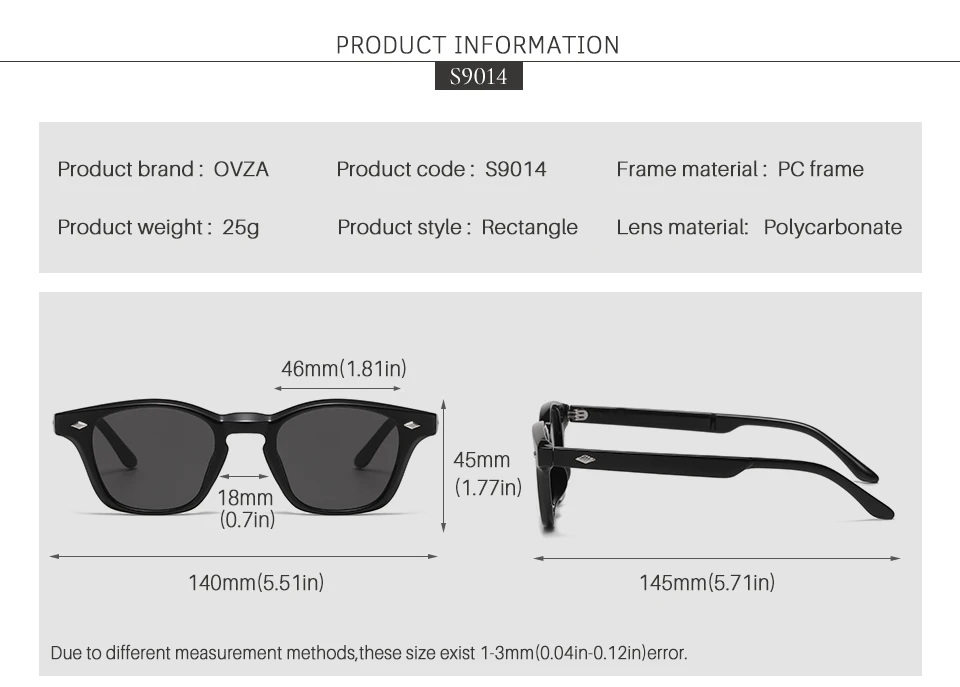 OVZA 2026 New Fashion Sunglasses Women and Men Eyeglass V400 Rectangle Oculos De Sol Masculino S9014