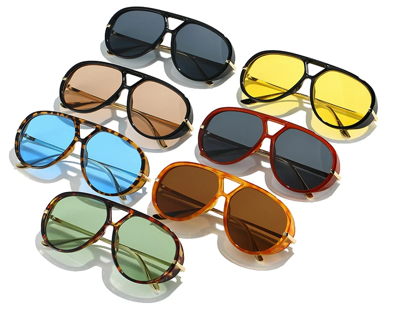 SO&EI Ins Popular Fashion Double Bridges Pilot Women Oversized Sunglasses Retro Candy Color Gradient UV400 Men Punk Sun Glasses