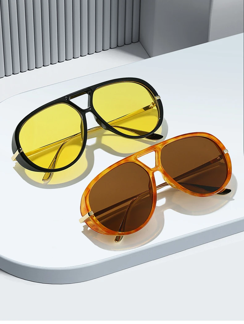 SO&EI Ins Popular Fashion Double Bridges Pilot Women Oversized Sunglasses Retro Candy Color Gradient UV400 Men Punk Sun Glasses