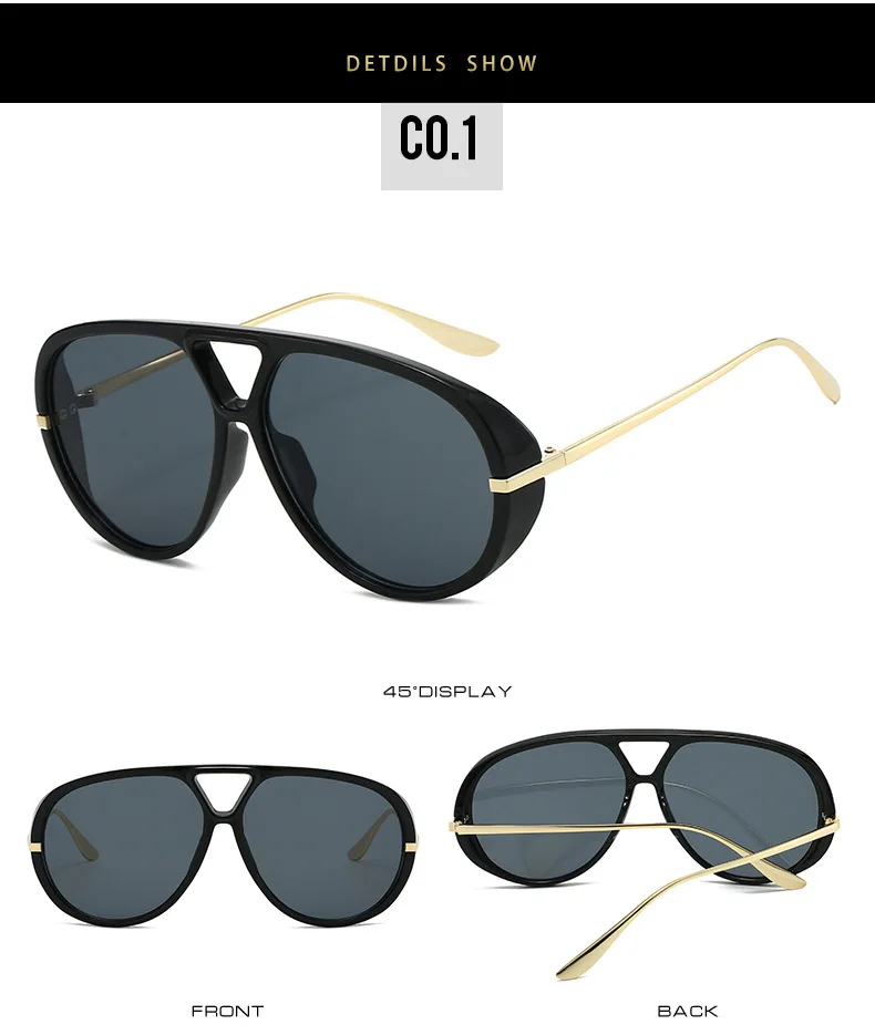 SO&EI Ins Popular Fashion Double Bridges Pilot Women Oversized Sunglasses Retro Candy Color Gradient UV400 Men Punk Sun Glasses
