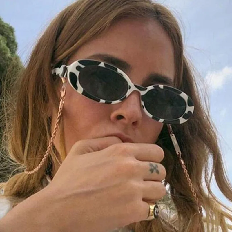 Retro Small Oval Frame Riding Sunglasses Women Fashion Black Cow Color Sun Glasses Fashion Shades Polarized Eyewear UV400