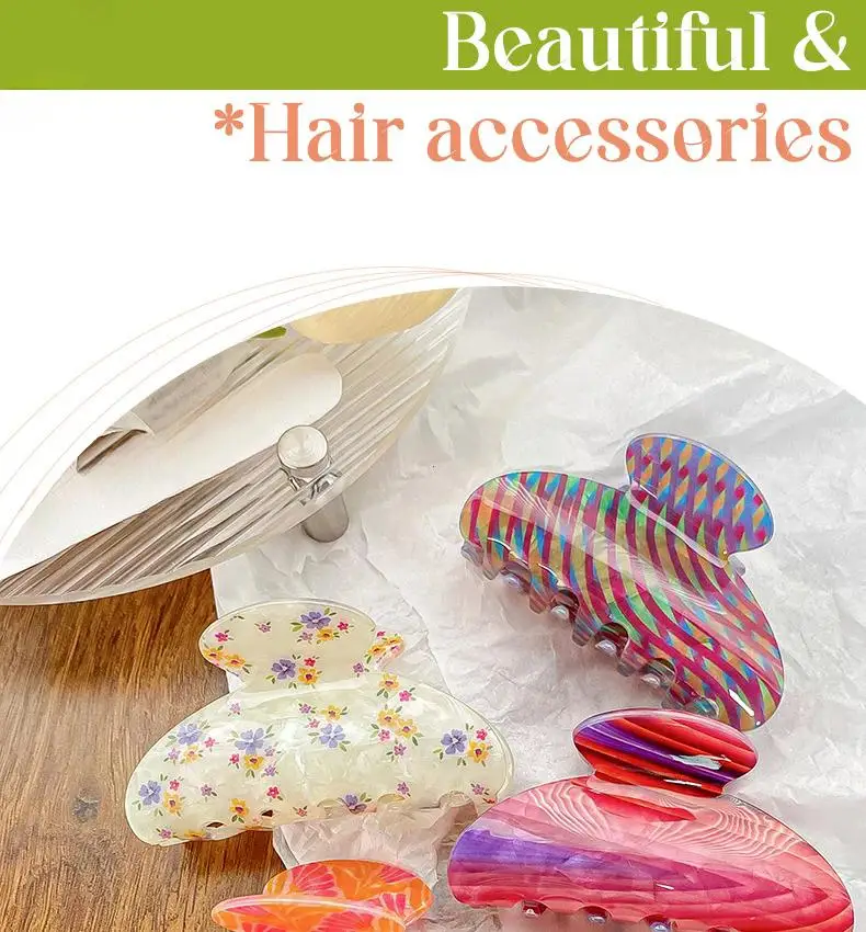 Vintage Floral Hair Claw Female Temperament Elegant Printing Claw Clip Crab Hair Clips Colorful Shark Clip Hair Accessories 2024