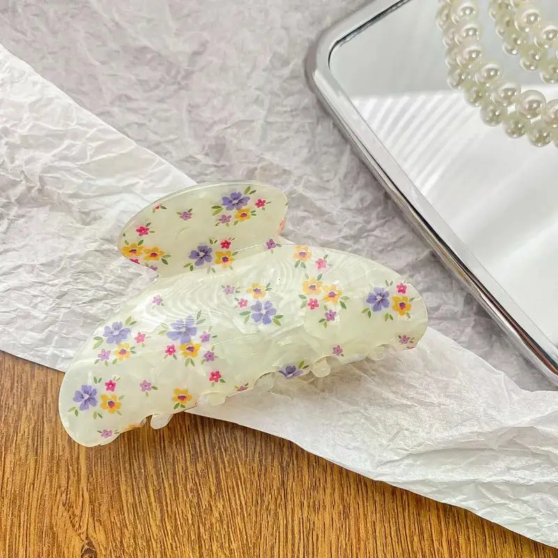 Vintage Floral Hair Claw Female Temperament Elegant Printing Claw Clip Crab Hair Clips Colorful Shark Clip Hair Accessories 2024