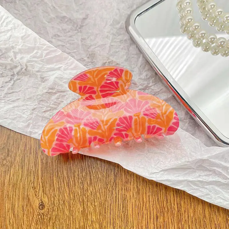 Vintage Floral Hair Claw Female Temperament Elegant Printing Claw Clip Crab Hair Clips Colorful Shark Clip Hair Accessories 2024