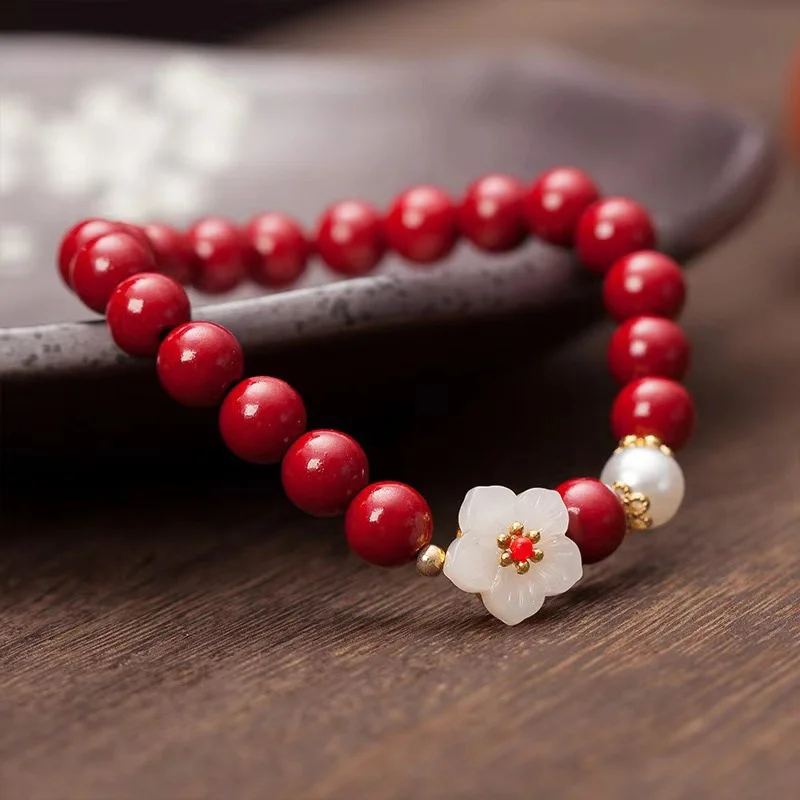 Vintage Red Cinnabar Beads Bracelets for Women Men Charm Pixiu Wealth Lucky Amulet Bracelet Unisex Prayer Jewelry Birthday Gift