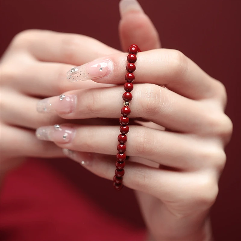 Vintage Red Cinnabar Beads Bracelets for Women Men Charm Pixiu Wealth Lucky Amulet Bracelet Unisex Prayer Jewelry Birthday Gift