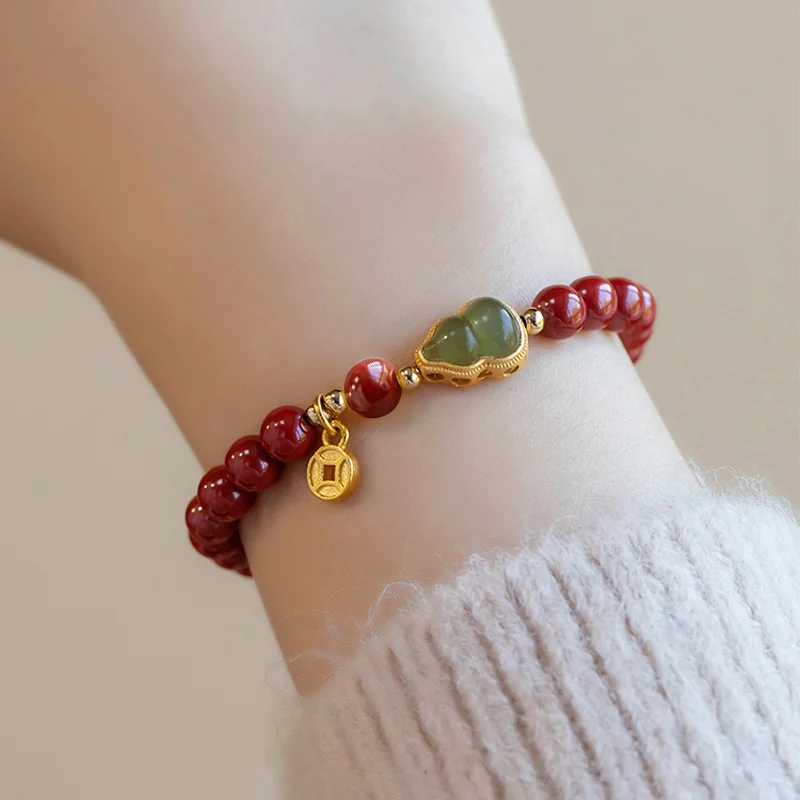 Vintage Red Cinnabar Beads Bracelets for Women Men Charm Pixiu Wealth Lucky Amulet Bracelet Unisex Prayer Jewelry Birthday Gift