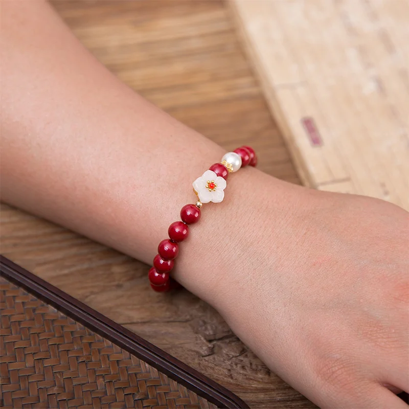 Vintage Red Cinnabar Beads Bracelets for Women Men Charm Pixiu Wealth Lucky Amulet Bracelet Unisex Prayer Jewelry Birthday Gift