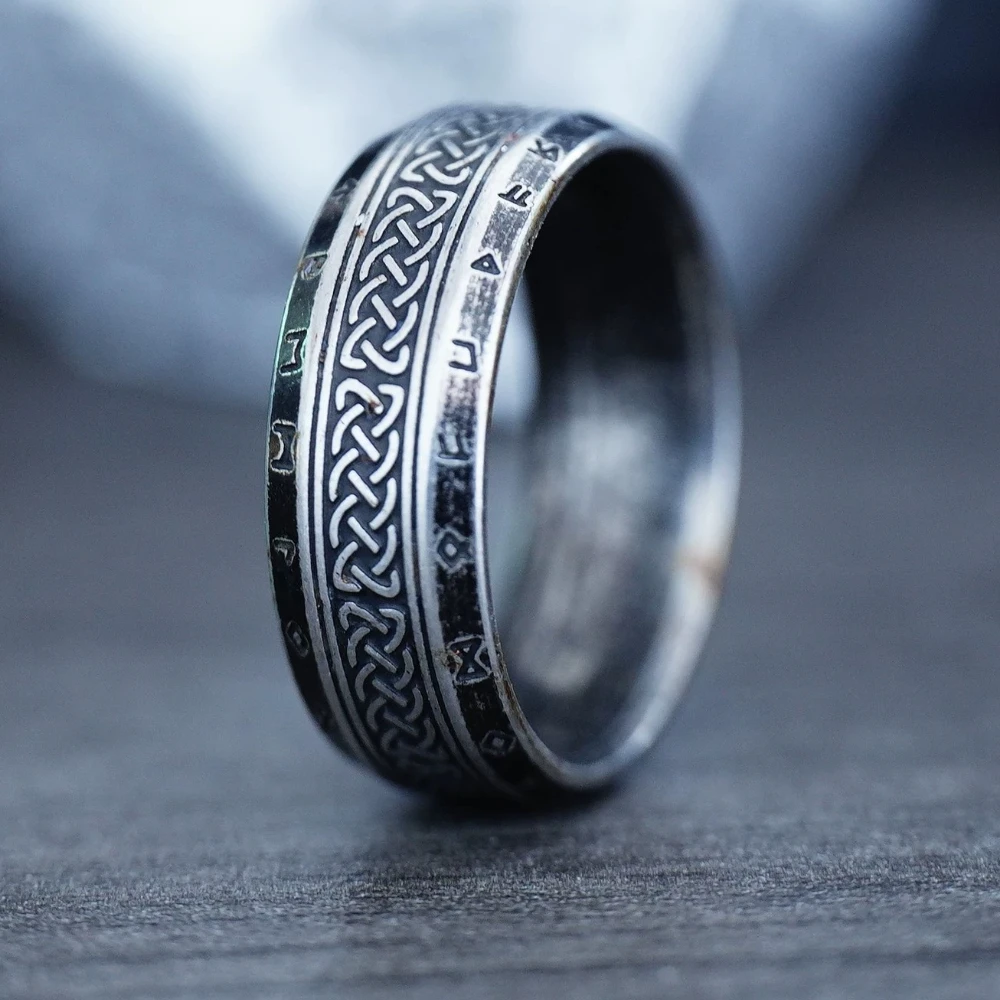 YILUOCD Stainless Steel Viking Runes Ring for Men Women Vintage Nordic Celtic Knot Rings Odin Letter Amulet Jewelry Wholesale