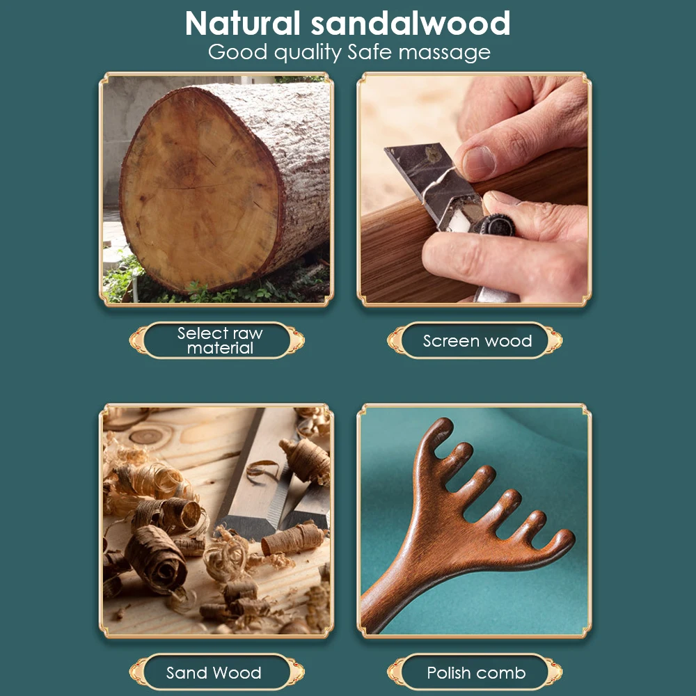 Wooden Meridian Massage Comb Anti-static 6-Claw Head Massager Promote Blood Circulation Body BGua Sha Tool Head Massage Brush
