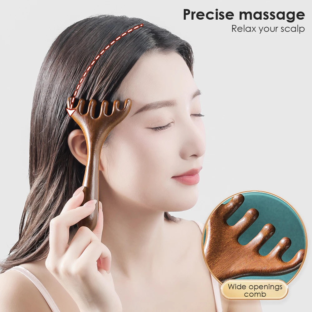 Wooden Meridian Massage Comb Anti-static 6-Claw Head Massager Promote Blood Circulation Body BGua Sha Tool Head Massage Brush